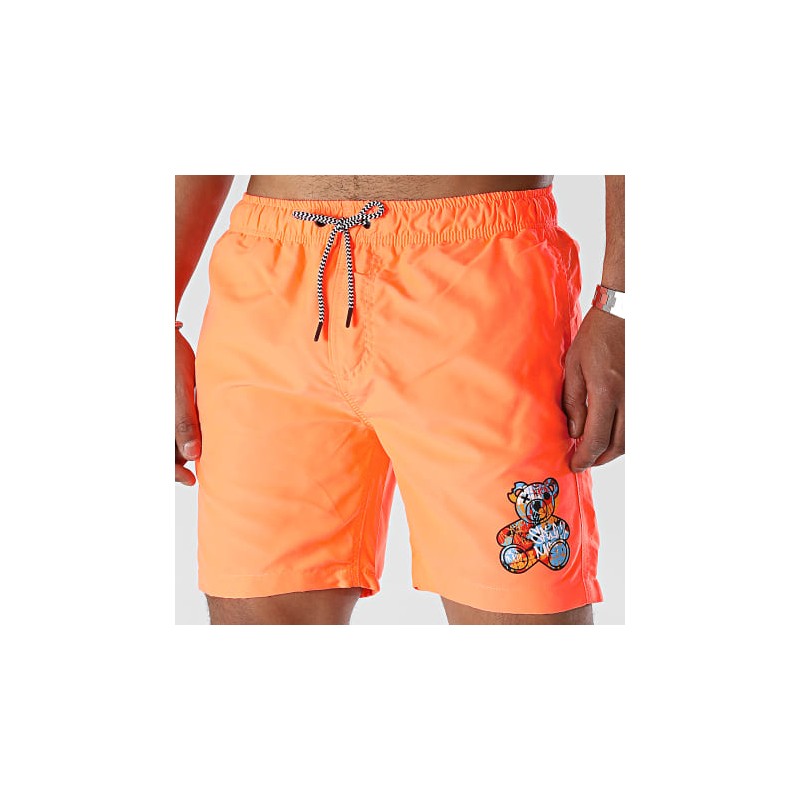 Sale Môme Short de Bain Nounours Graffiti Orange Fluo