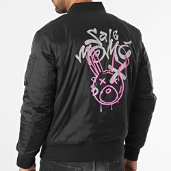 Sale Môme Veste Bomber Lapin Graffiti Head Noir Reflex Rose Fluo