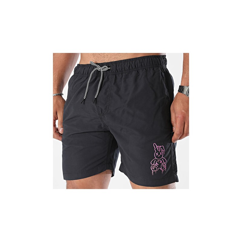 Sale Môme Short Cargo Lapin Noir Rose Fluo