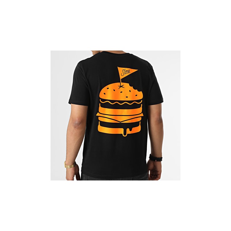 Sale Môme Tee Shirt Burger Noir Orange Fluo