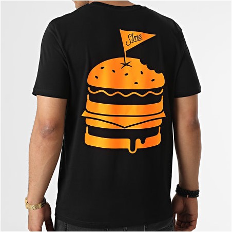 Sale Môme Tee Shirt Burger Noir Orange Fluo