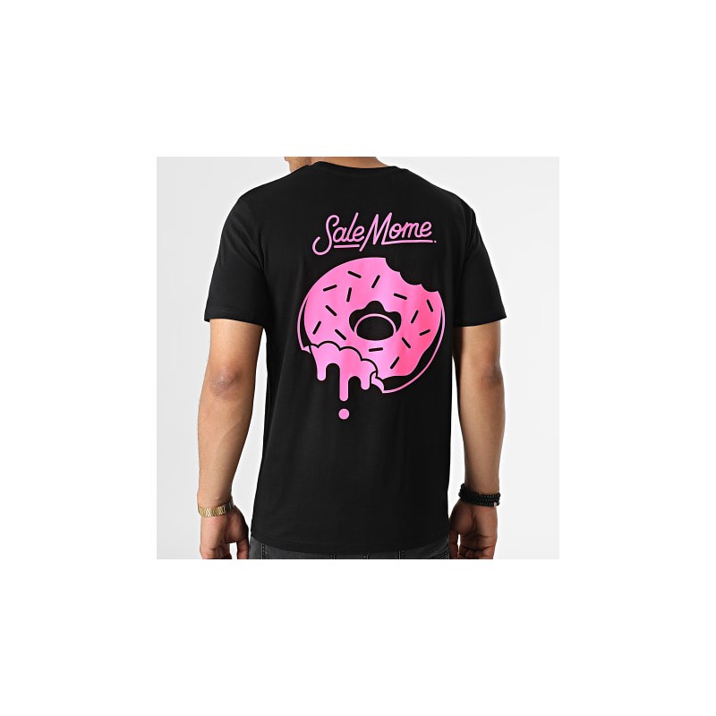 Sale Môme Tee Shirt Donut Noir Rose Fluo