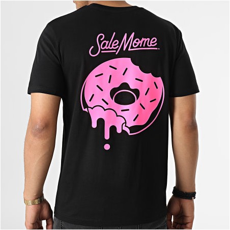 Sale Môme Tee Shirt Donut Noir Rose Fluo