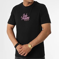 Sale Môme Tee Shirt Donut Noir Rose Fluo