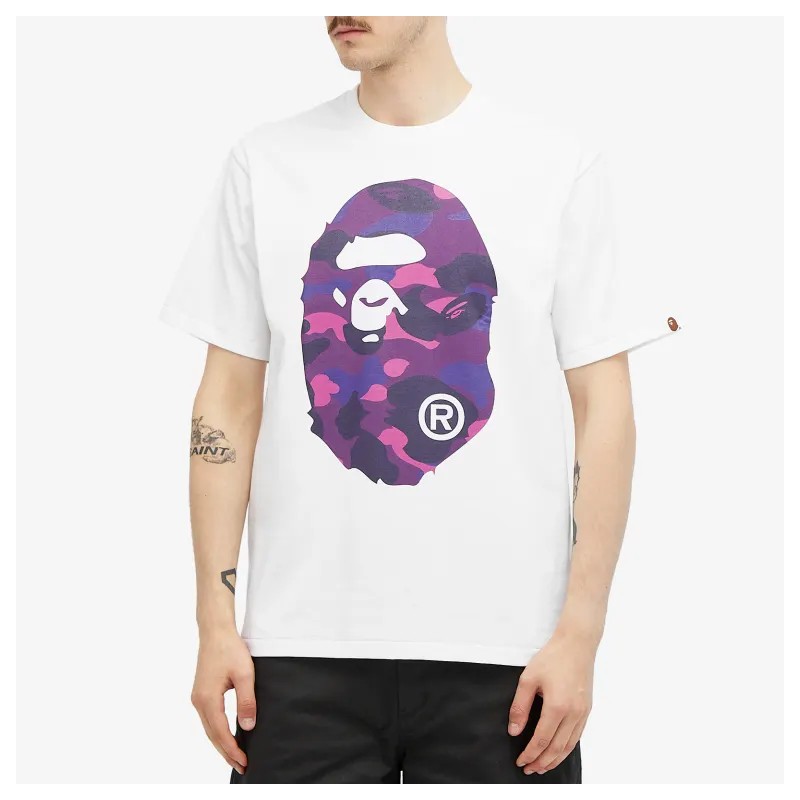 A BATHING APE TEE SHIRT BLANC CAMO PURPLE