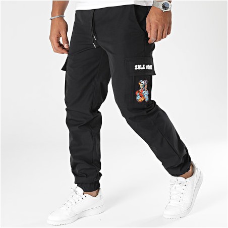 SALE MÔME PANTALON CARGO NOUNOURS GRAFFITI NOIR