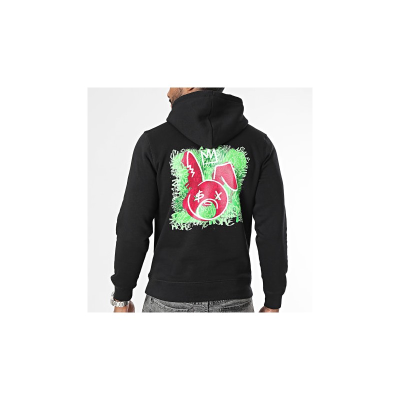 SALE MOME SWEAT CAPUCHE LAPIN BIG GRAFF NOIR