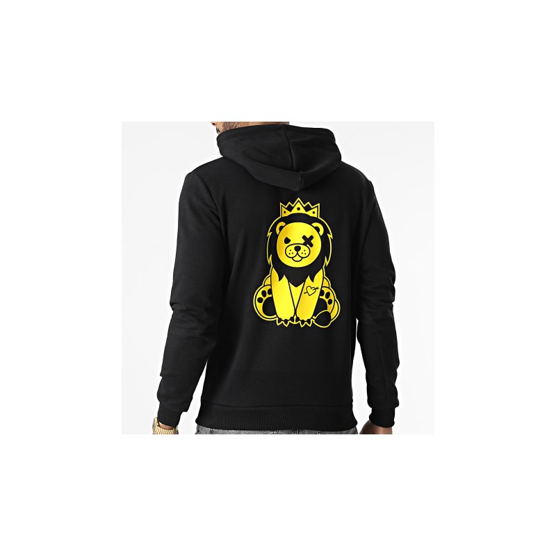 SALE MÔME SWEAT CAPUCHE LION NOIR JAUNE