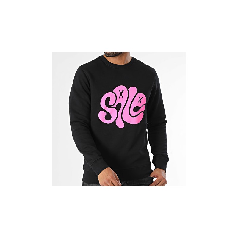 SALE MOME SWEAT CREWNECK LAPIN RECTO VERSO NOIR ROSE FLUO