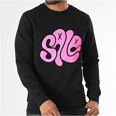 SALE MOME SWEAT CREWNECK LAPIN RECTO VERSO NOIR ROSE FLUO