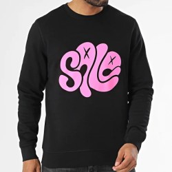 SALE MOME SWEAT CREWNECK LAPIN RECTO VERSO NOIR ROSE FLUO