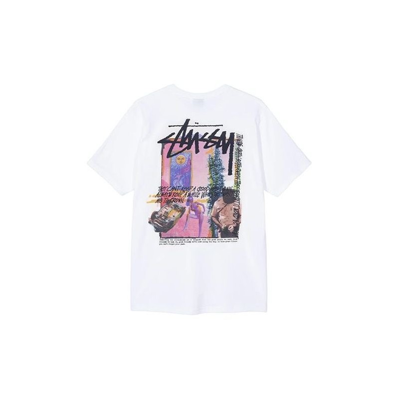 STUSSY TEE SHIRT BLANC TABLEAU ROSE