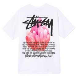 STUSSY TEE SHIRT BLANC ROCHE ROSE