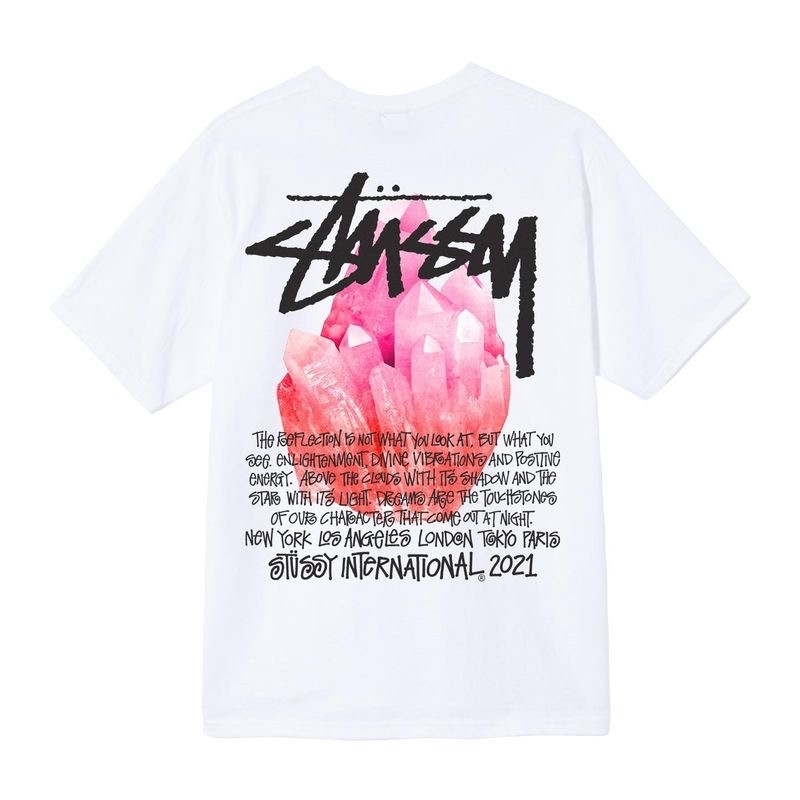 STUSSY TEE SHIRT BLANC ROCHE ROSE