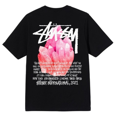 STUSSY TEE SHIRT NOIR ROCHE ROSE