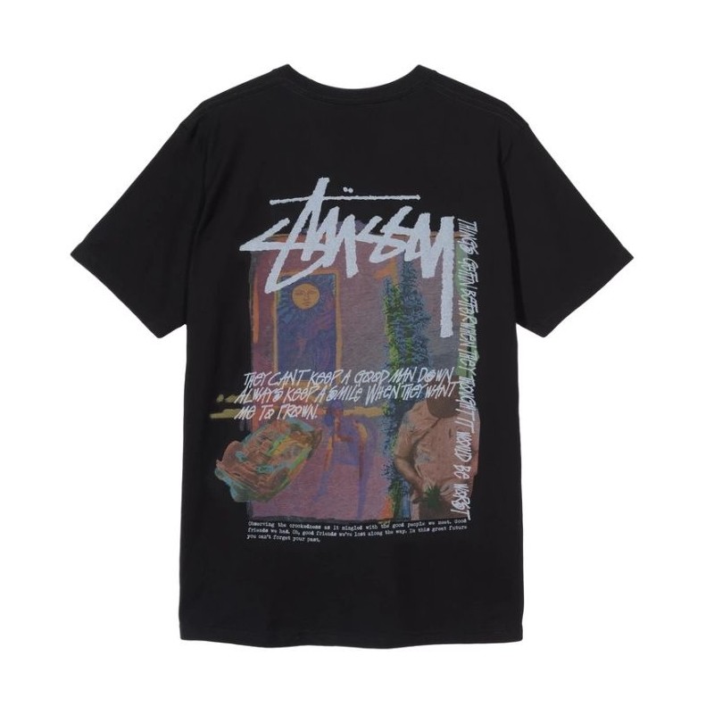 STUSSY TEE SHIRT NOIR TABLEAU ROSE