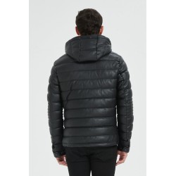 KYMAXX VESTE DOUDOUNE SIMILICUIR À CAPUCHE